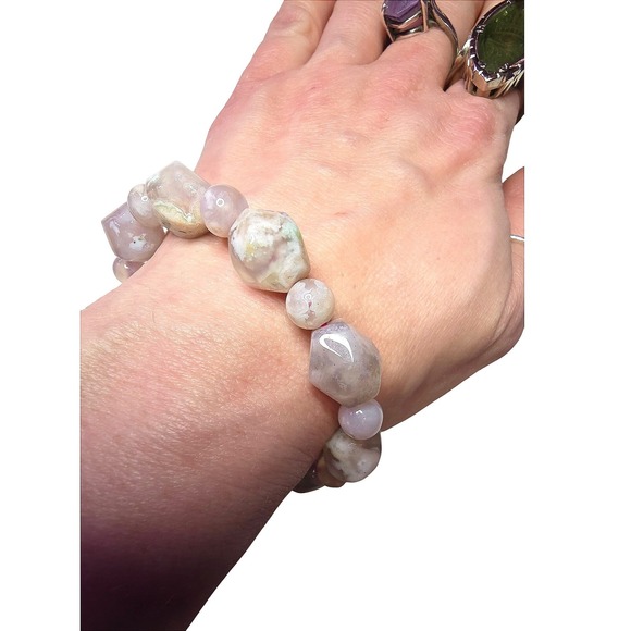 Natural Flower Agate Stone Stretch Bracelet Gemstone Beads - Picture 2 of 3